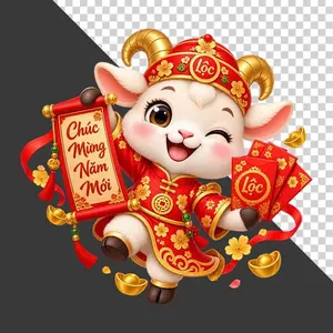 File PNG - Chú dê đỏ đội mũ chữ Lộc cầm cuộn thư Chúc Mừng Năm Mới và bao lì xì