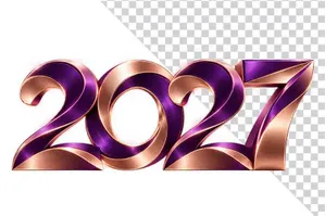 File PNG - Số 2027 3D tím đậm viền vàng hồng sắc nét sang trọng ngày Tết