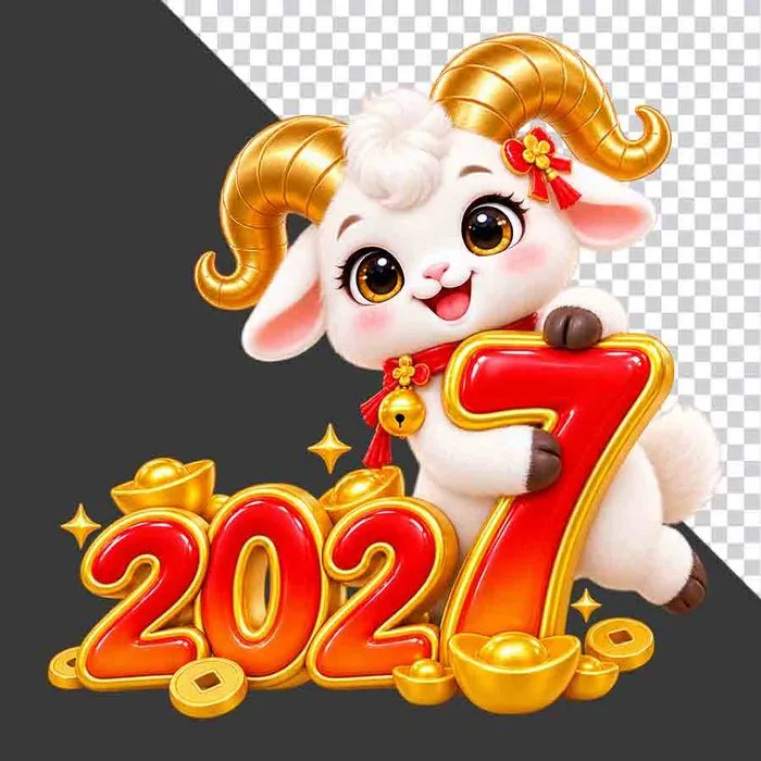 File PNG - Hình ảnh chú dê hoạt hình dễ thương ôm số 7 năm 2027