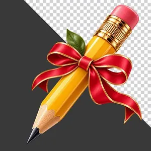 File PNG - Bút chì vàng thắt nơ ruy băng đỏ 20 tháng 11   
