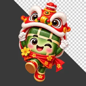 File PNG - Bánh chưng đội đầu lân nhảy múa mừng Tết