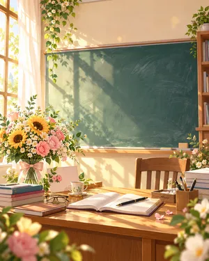 File JPG - Backdrop phòng học trang trí hoa bảng đen ngày nhà giáo