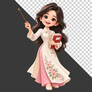 File PNG - Cô giáo áo dài trắng cầm thước bảng và sách tri ân 20 tháng 11
