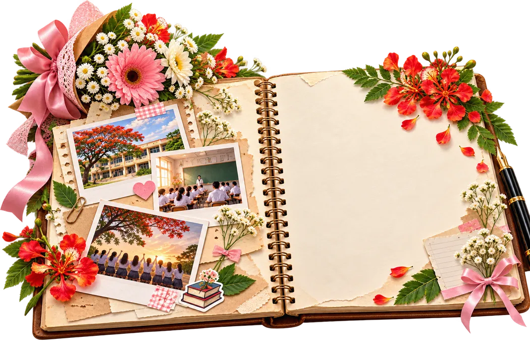 File JPG - Sổ lưu bút kỷ niệm học trò hoa phượng bút máy
