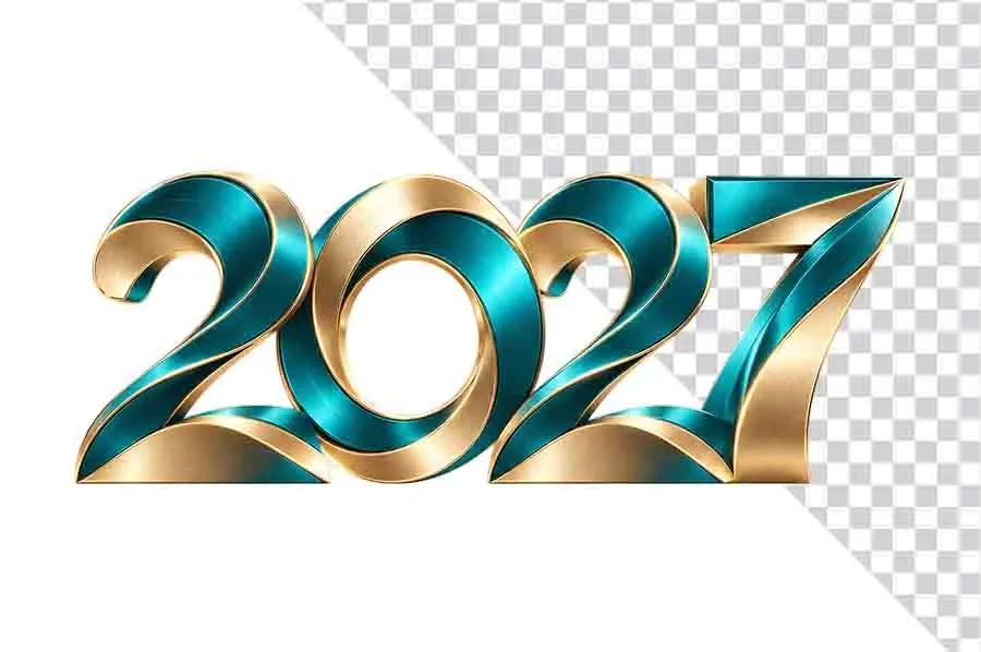 Số 2027 3D xanh lục viền vàng kim sắc nét sang trọng ngày Tết - PNG