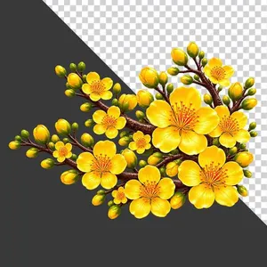 File PNG - Cành hoa mai vàng chùm trung tâm đặc sắc