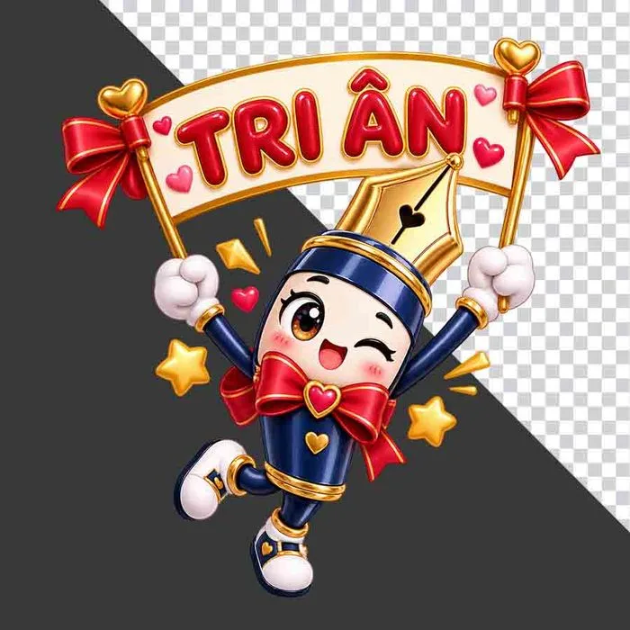File PNG - Nhân vật bút máy hoạt hình giơ cao băng rôn Tri ân 20/11
