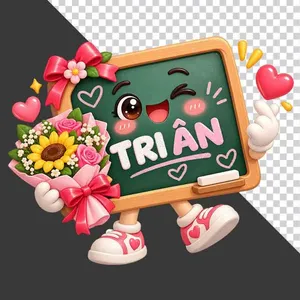 File PNG - Bảng đen hoạt hình dễ thương chữ  tri ân ôm bó hoa 20/11   