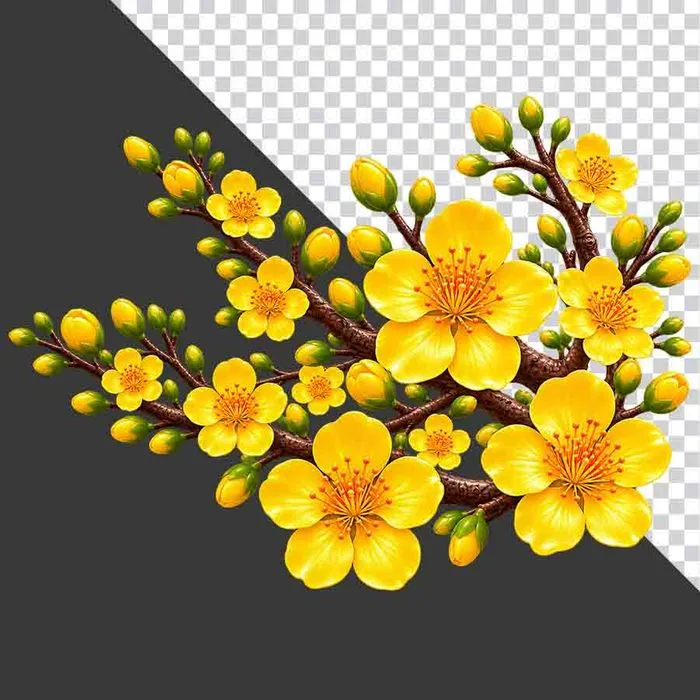 Cành hoa mai vàng chéo lộc xuân - File PNG