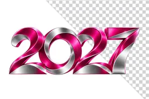 File PNG - Số 2027 3D hồng cánh sen viền bạc sắc nét sang trọng ngày Tết