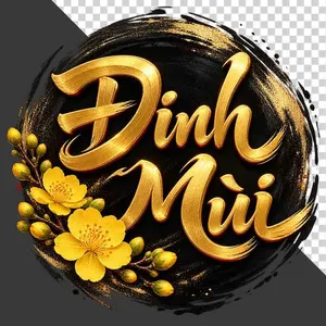 Chữ Đinh Mùi 3D tròn đen vàng hoa mai sang trọng ngày Tết - File PNG