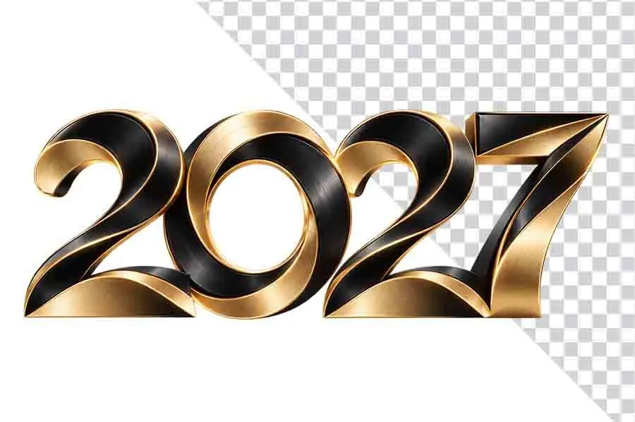 File PNG - Số 2027 3D đen viền vàng kim sắc nét sang trọng ngày Tết