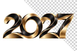 File PNG - Số 2027 3D đen viền vàng kim sắc nét sang trọng ngày Tết