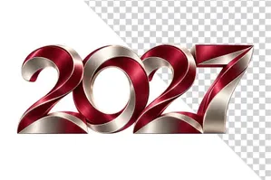 File PNG - Số 2027 3D đỏ viền bạc sắc nét sang trọng ngày Tết   