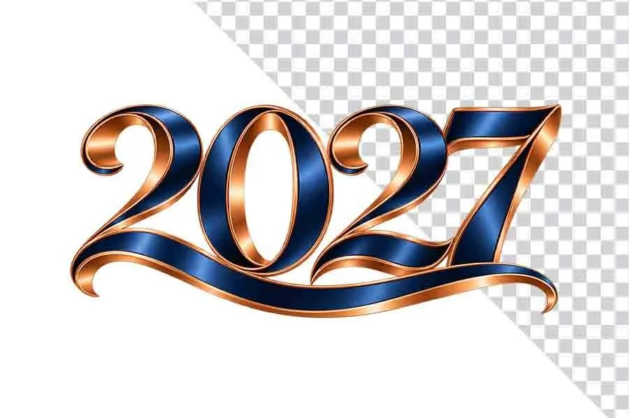 File PNG - Số 2027 3D đen viền vàng kim sắc nét sang trọng ngày Tết