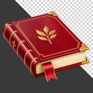 File PNG - Cuốn sách đỏ đóng kín trang trí họa tiết lá vàng và ruy băng tri ân 20 tháng 11