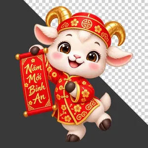 File PNG - Chú dê đỏ vui vẻ cầm cuộn thư Năm Mới Bình An