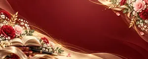 Phông nền thiệp 20/11 sách mở hoa cẩm chướng đỏ vàng - JPG