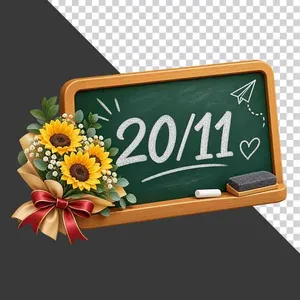 Bảng đen viết chữ 20 tháng 11 bó hoa hướng dương - PNG
