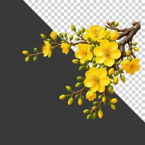 File PNG - Cành hoa mai vàng rủ góc uyển chuyển