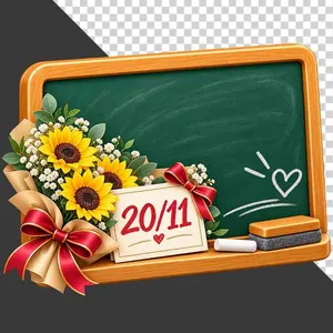 Bảng đen trang trí hoa hướng dương và thiệp 20 tháng 11 - PNG