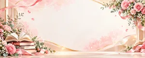 Phông nền 20/11 sách vở hoa hồng pastel lụa hồng thanh nhã