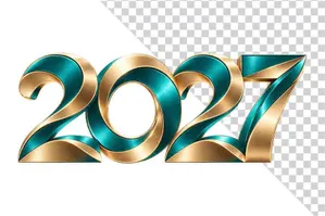 Số 2027 3D xanh lục viền vàng kim sắc nét sang trọng ngày Tết - PNG