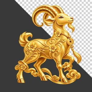 File PNG - Tượng dê vàng nguyên khối mang thỏi vàng phong thủy