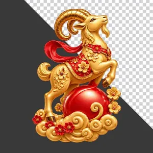 File PNG - Tượng dê vàng ngọc đỏ may mắn - File PNG