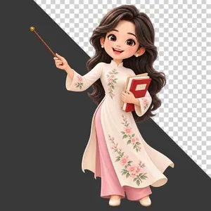 File PNG - Cô giáo áo dài trắng cầm thước bảng và sách tri ân 20 tháng 11