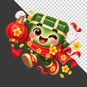 File PNG - Bánh chưng cầm lồng đèn đỏ hoa mai chào xuân