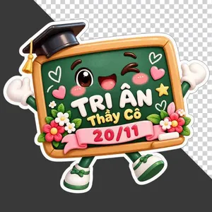 File PNG - Bảng đen hoạt hình đội mũ cử nhân chữ TRI ÂN Thầy Cô 20/11   
