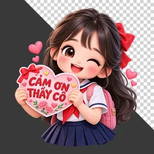 Nữ sinh hoạt hình cầm bảng trái tim Cảm Ơn Thầy Cô chào mừng 20/11 - PNG