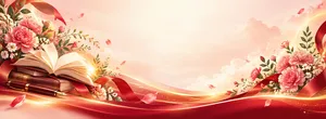 File JPG - Phông nền 20/11 sách mở hoa cẩm chướng hồng lụa đỏ