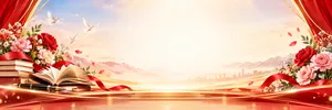  Backdrop sân khấu khai giảng bục đỏ hoa sách chim bồ câu - File JPG