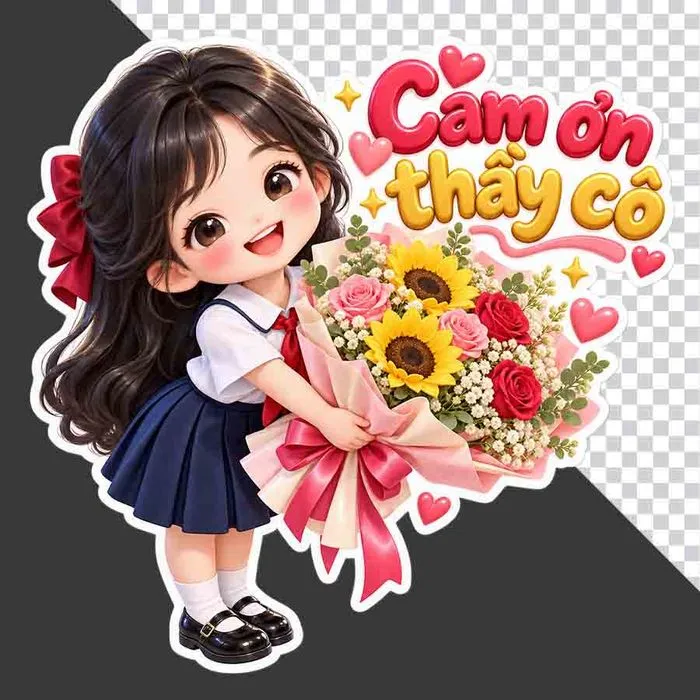 File PNG - Nữ sinh ôm bó hoa tri ân 20/11