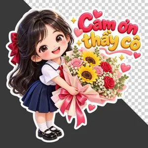 File PNG - Nữ sinh ôm bó hoa tri ân 20/11