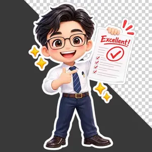 File PNG - Thầy giáo hoạt hình đeo kính cầm bài kiểm tra điểm xuất sắc 20 tháng 11   