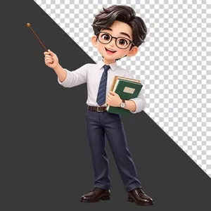  Thầy giáo đeo kính cầm thước bảng và sách tri ân 20 tháng 11 - PNG