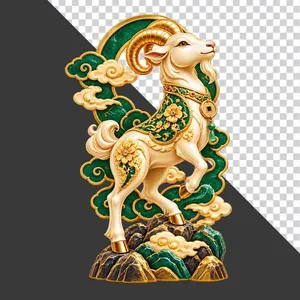 Tượng dê vàng áo xanh ngọc bích đứng trên núi phong thủy - File PNG