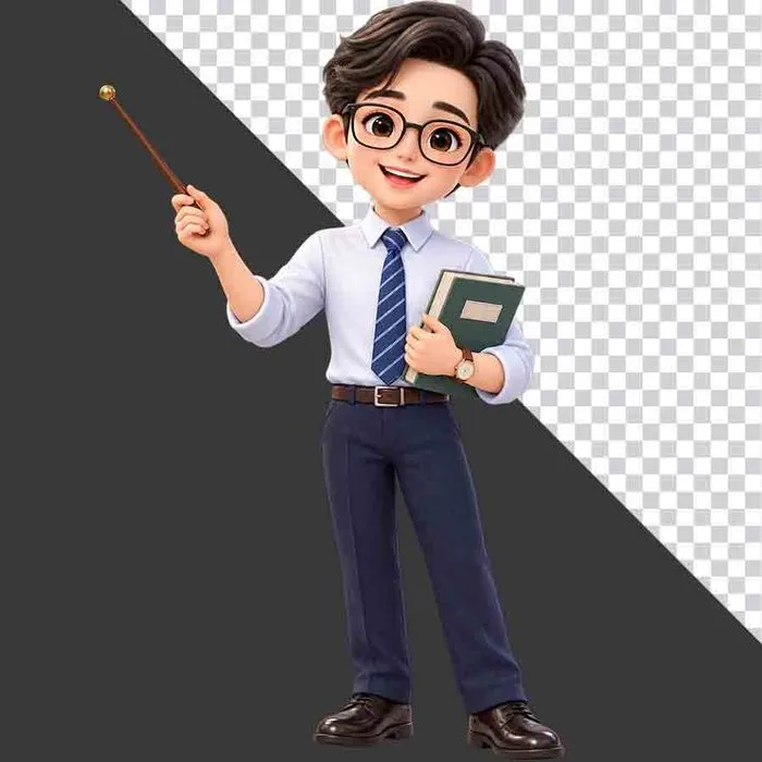 File PNG - Thầy giáo đeo kính cầm thước bảng và sách tri ân 20 tháng 11