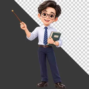 File PNG - Thầy giáo đeo kính cầm thước bảng và sách tri ân 20 tháng 11   