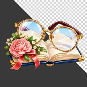 Sách mở kính mắt hoa cẩm chướng nơ đỏ tri ân thầy cô - File PNG