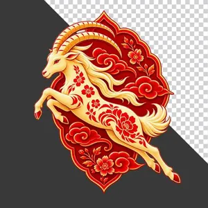 File PNG - Hình ảnh chú dê vàng phi nước đại trang trí Tết hoa văn truyền thống 