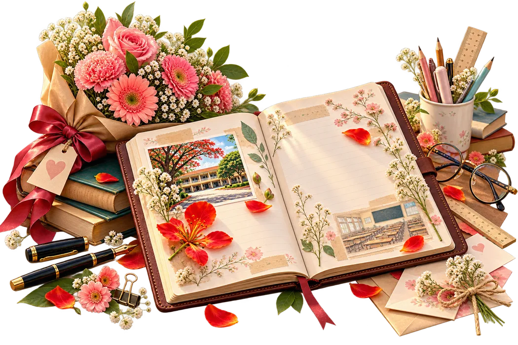 Sổ lưu bút kỷ niệm học trò hoa phượng kính mắt - file JPG