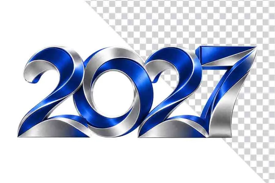 Số 2027 3D xanh dương viền bạc sắc nét sang trọng ngày Tết - File PNG