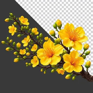 File PNG - Cành hoa mai vàng nở rộ khoe sắc