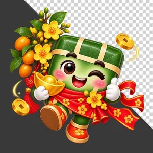 File PNG - Bánh chưng cầm thỏi vàng quất tài lộc