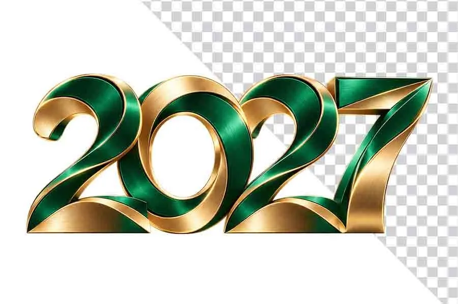 Số 2027 3D xanh lục viền vàng kim sắc nét sang trọng ngày Tết - PNG