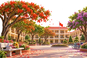 Sân trường hoa phượng đỏ mùa khai giảng kỷ yếu - File JPG